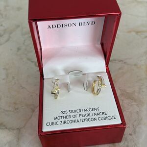 NEW! 925 Sterling Silver & Mother of Pearl / Cubic Zirconia Earrings